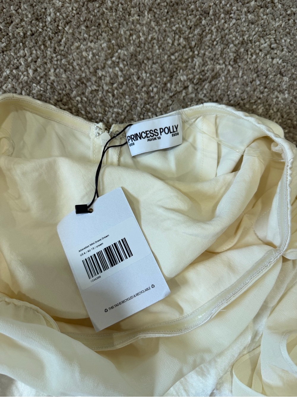 NWT Princess Polly Cream Strapless Off-Shoulder Draped Tie Back Mini Dress 6 - Picture 8 of 10